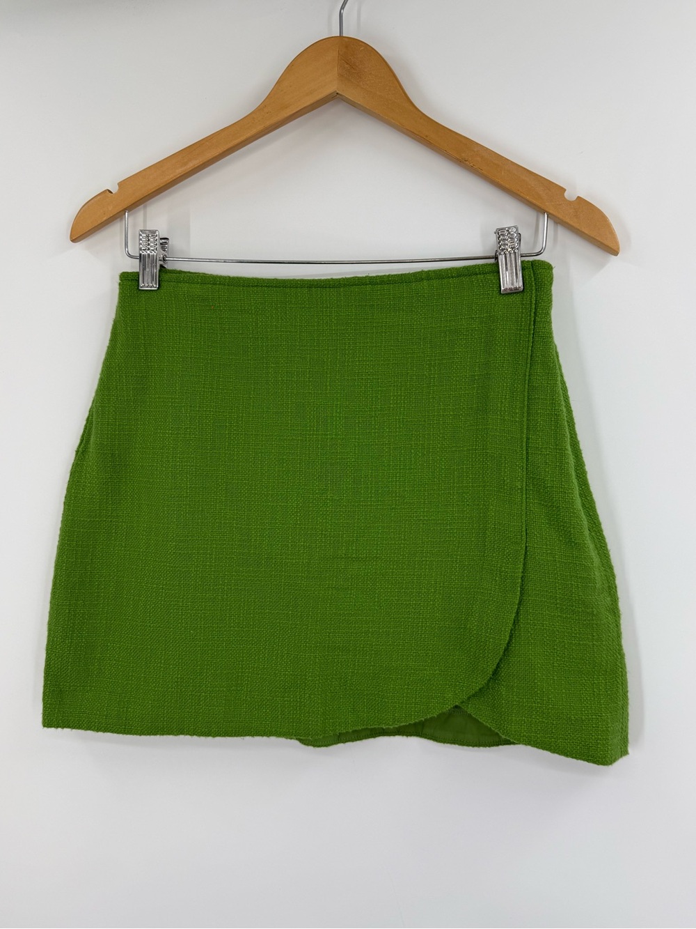 Abercrombie & Fitch Cotton Tweed Faux Wrap Mini Skirt | Green | Small